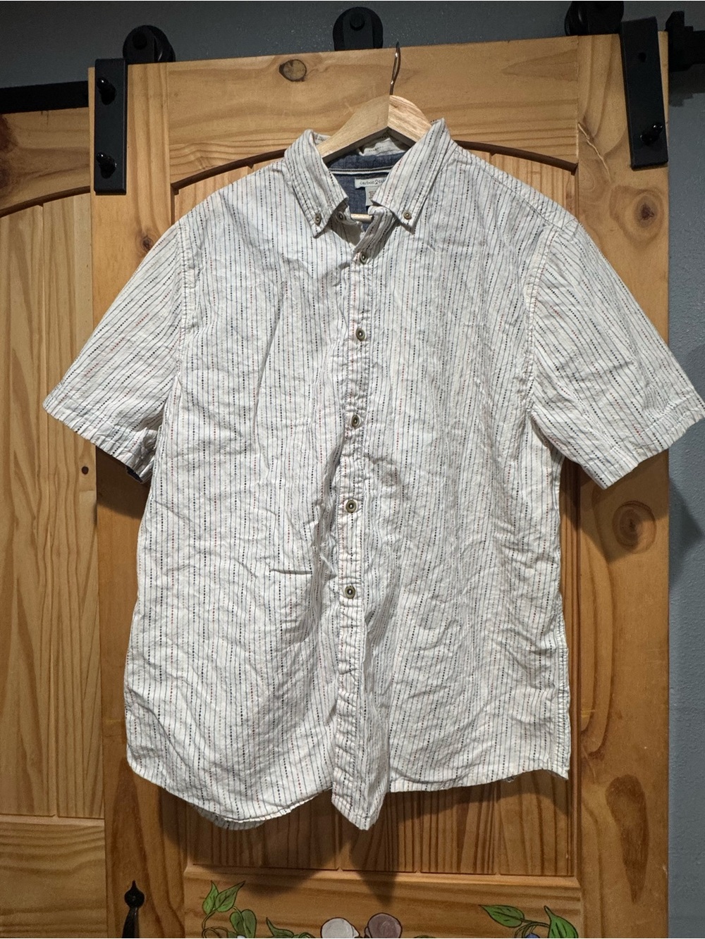 Carbon2Cobalt Men's Short-Sleeve Button-Down Shirt - Light Cream Stripe